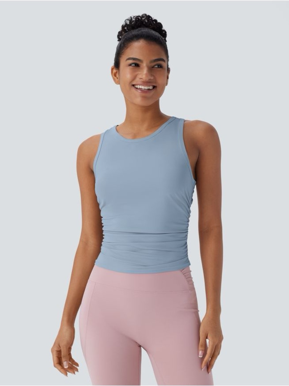 NWOT Halara Round Neck Racerback Ruched Yoga Tank Top